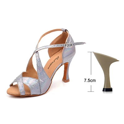 Gray 7.5cm Ladingwu/Новинка; Брендовая обувь для танцев; женская обувь для латинских танцев; уникальная змеиная текстура; искусственная кожа; обувь для сальсы; Каблук 10 см; профессиональная обувь для танго - Цвет: Gray 7.5cm