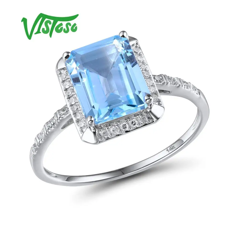 Sky Blue Topaz VISTOSO 14 K 585 кольца из белого золота для женщин Блестящий Алмаз лимпид Небесно-Голубой Топаз/Зеленый Аметист юбилей классические ювелирные изделия - Цвет камня: Sky Blue Topaz