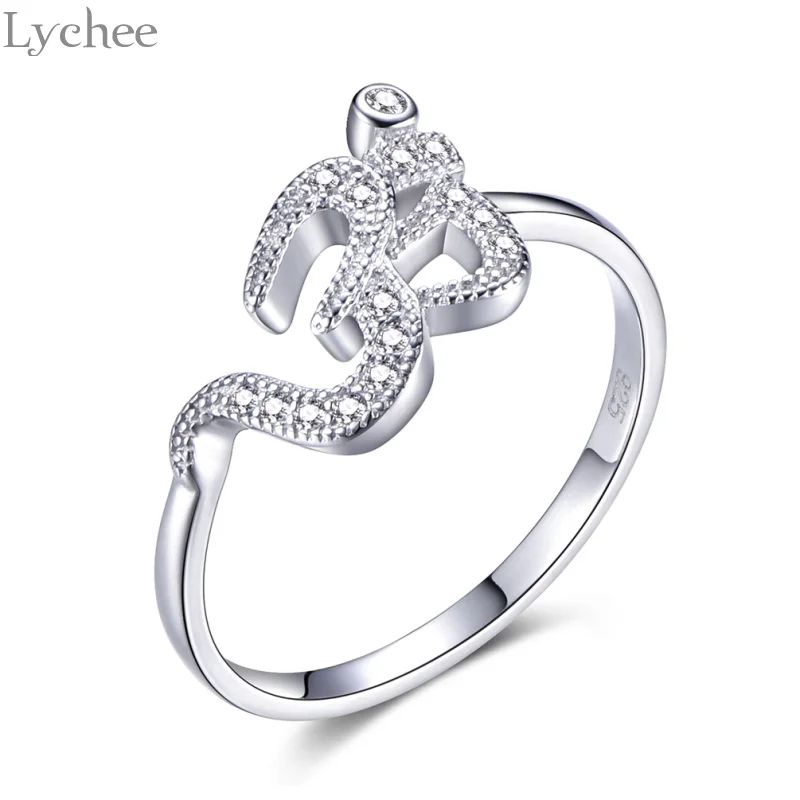 Lychee Трендовое циркониевое 925 пробы Серебряное кольцо с буквой Йога Ом модное