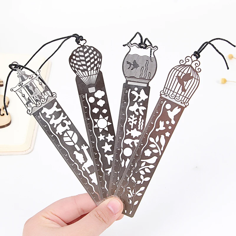 

4 Pcs of Hollow Stainless Steel Ruler and Bookmark for School Stationery & Office Supply & Drawing