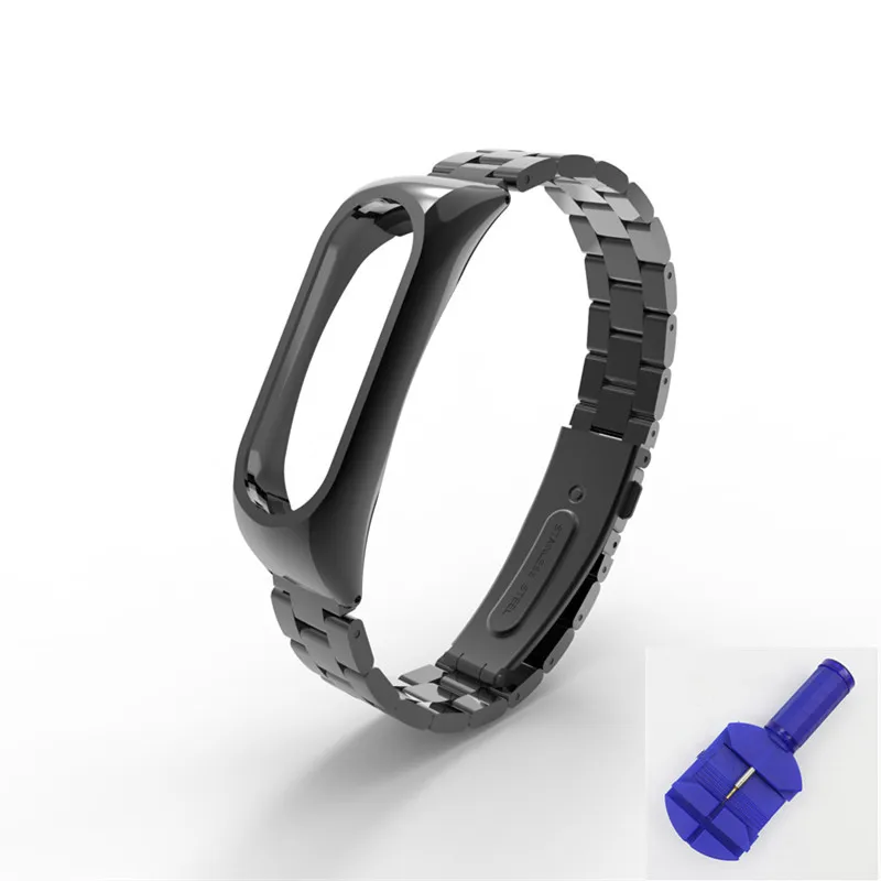 203Black With Tool Безвинтовой mi band 2 умный Браслет для Xiao mi band 2 ремешок на запястье ремень из нержавеющей стали черный серебристый золотой - Цвет: 203Black With Tool