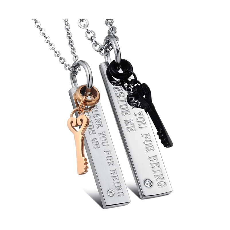 

316L Stainless steel necklace pendants carved Promise words New Personality love pendant with charm key, 1 Pair Price