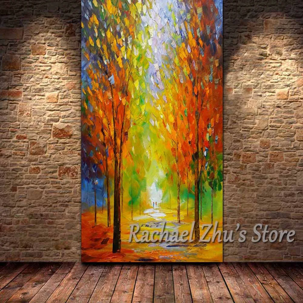 Фото Ручная роспись палитра нож абстрактный красочный лесной пейзаж картина маслом