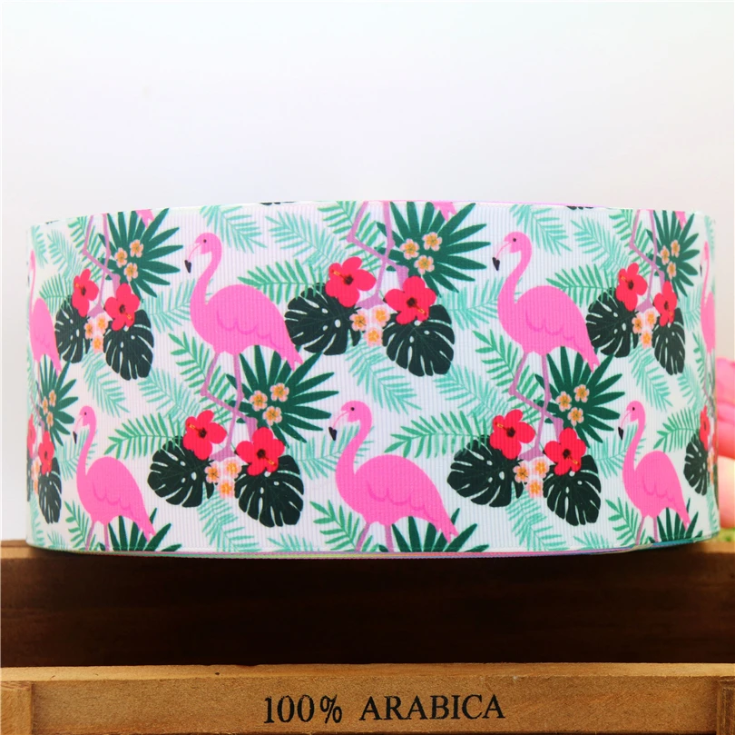 

DHK 3'' 5yards flamingo pineapple flower printed grosgrain ribbon headwear hair bow diy party decoration OEM 75mm C1465