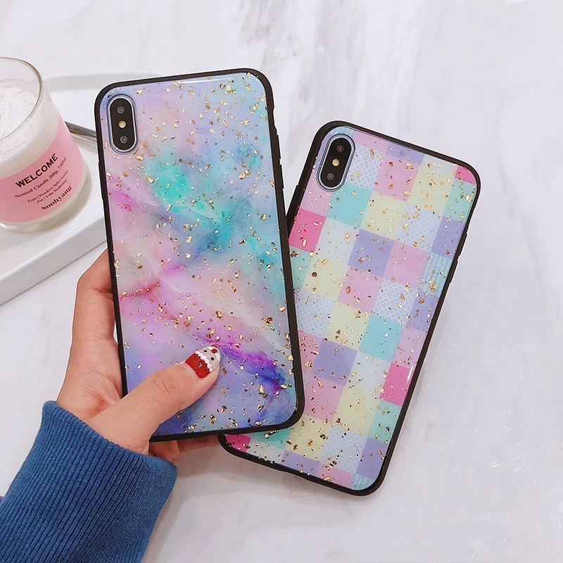 GlamPhoneCase цветной мраморный плед Золотая фольга Чехол для iPhone XS Max XR 8 plus 7 6/6 S плюс