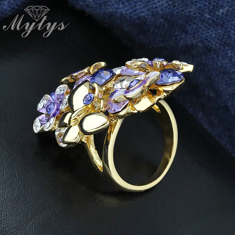 Mytys очаровательные фиолетовые кольца с кристаллами в виде цветка GP женские