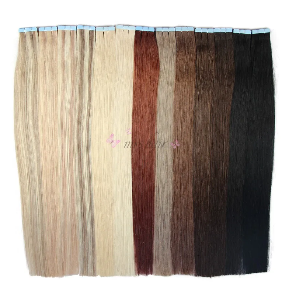 Mrshair Клейкие ленты в Пряди человеческих волос для наращивания 1" 18" 2" 22" 2" машина сделала Волосы Remy на Клеящие средства Клейкие ленты pu кожа утка Невидимый 20 штук