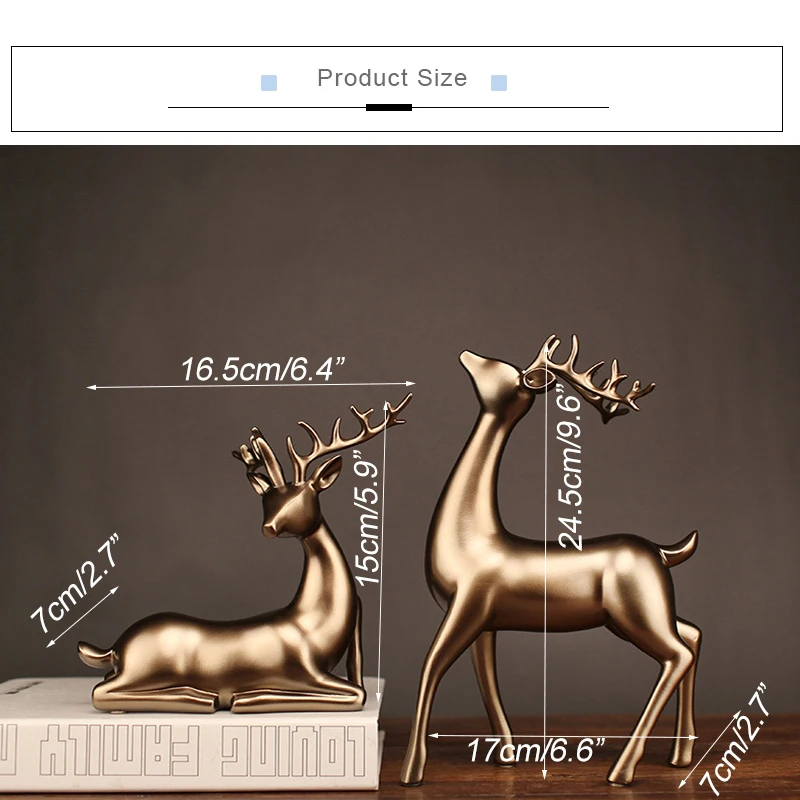 

Creative Gold Couple Deer Figurines Ornaments Home Living Room Couple Deer Sculpture Crafts Porch TV Cabinet Soft Decor Gifts