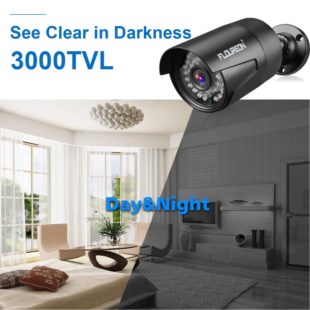 FLOUREON камера видеонаблюдения системы безопасности 8CH 5в1 1080N AHD DVR 4 шт. открытый 3000TVL 1080P 2.0MP камера безопасности комплект
