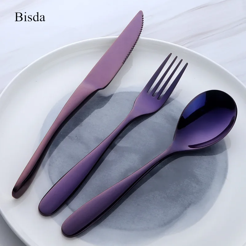 18 шт. набор столовых приборов из нержавеющей стали|dinner knife|purple dinnerware setblack tableware |