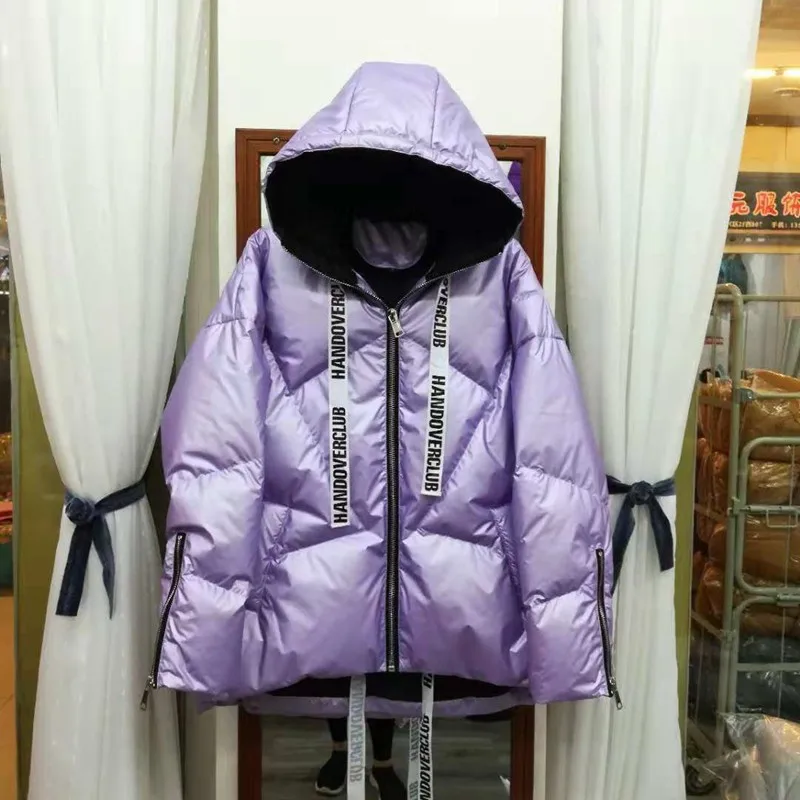 Purple Осенне-зимние женские парки, пуховые пальто, куртка с капюшоном, 80% утиный пух, женская теплая верхняя одежда LF5145 - Цвет: Purple