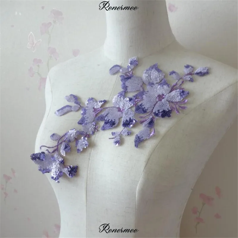 2 шт. фиолетовые блестки с кружевной аппликацией отделка для свадебной одежды