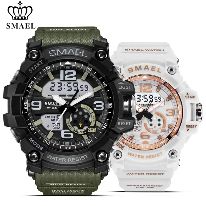 ArmyGreen Rosegold SMAEL 2 шт./компл. Водонепроницаемый спортивные часы Для мужчин военный Часы с двойным табло Для женщин цифровые часы автоматические механические часы - Цвет: ArmyGreen Rosegold