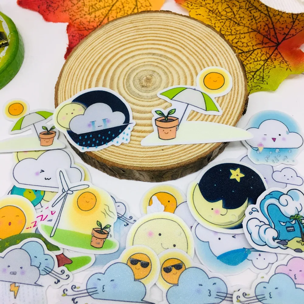 30 Pcs/lot Lovely weather Scrapbooking Stickers Car Case Waterproof Laptop Bicycle kids toys Backpack waterproof Sticker | Игрушки и