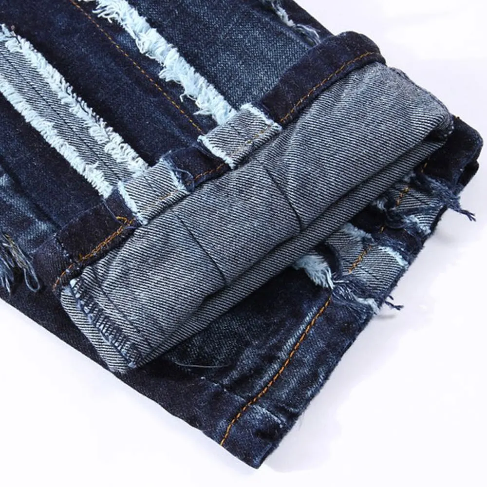 Мужские джинсовые брюки лоскутные байкерские джинсы 2016 брендовые уличные