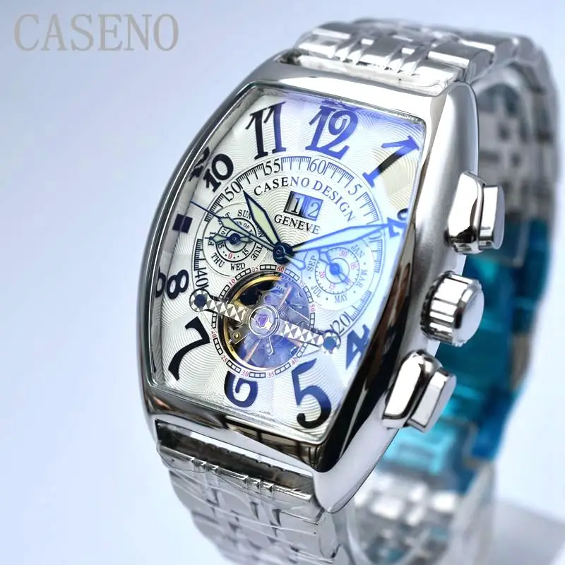 CASENO Tourbillon Skeleton автоматические механические мужские часы от топ бренда Роскошные