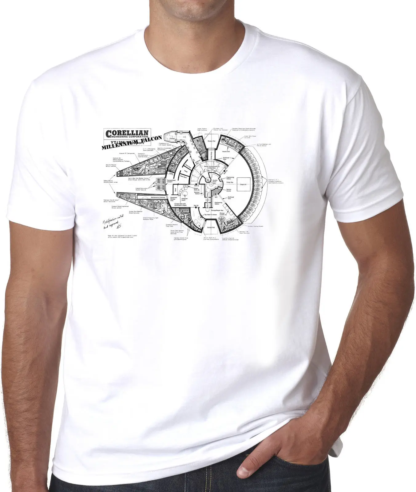 Millenium Falcon Blueprints sc fi Мужская футболка из 100% хлопка крутая Повседневная унисекс