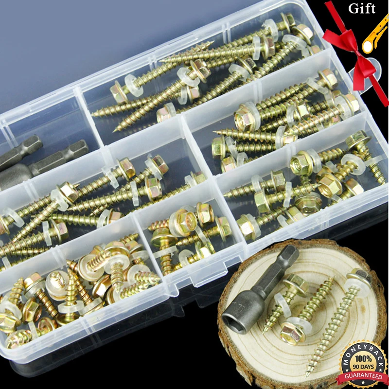 

60pcs Indented Hex Washer Head Self Drilling Tapping Screws Self Driller Metal Tek Screws Zinc Plated Carbon Steel