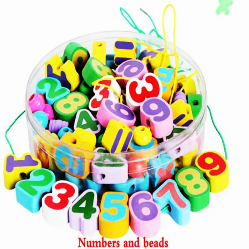 Digital wood beads 90 шт Строительные блоки в форме животных, деревянные DIY бусины, игрушка 4 стиля, насекомое, цифровая фруктовая модель, деревянные большие бусины, детские игрушки - Цвет: Digital wood beads