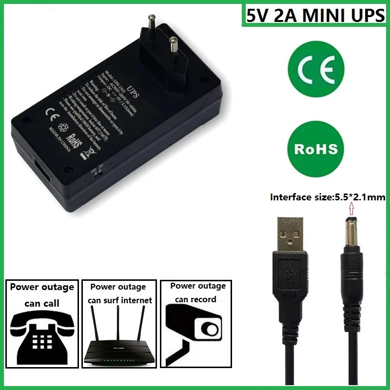 

5V2A AC to DC Mini Adapter Uninterruptible Power Supply UPS Provide Emergency Power Backup to CCTV Camera with Battery Built-in