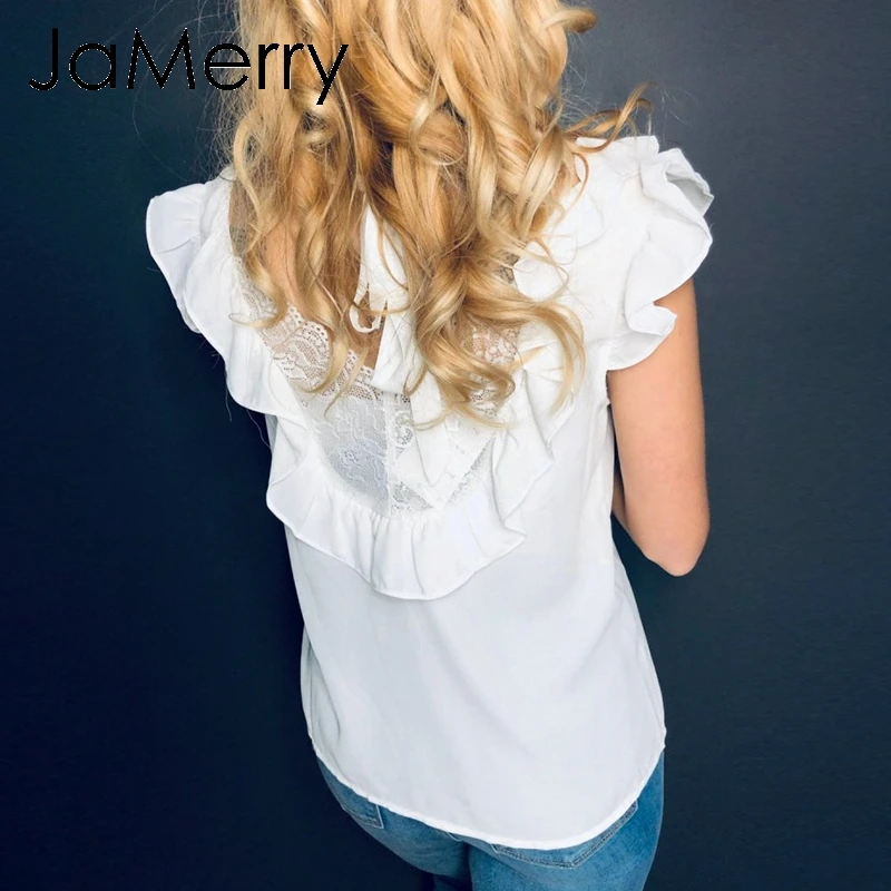 JaMerry винтажные сексуальные белые женские шифоновые летние гофрированные