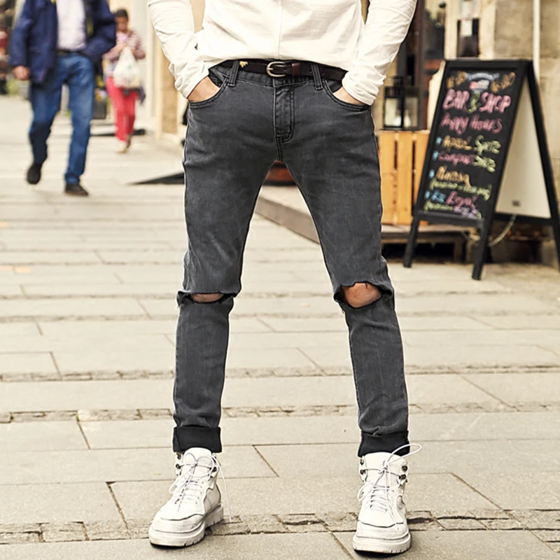 Мужские осенне зимние джинсы с дырками в стиле ретро 2017|jeans jeans|european men jeansmens european