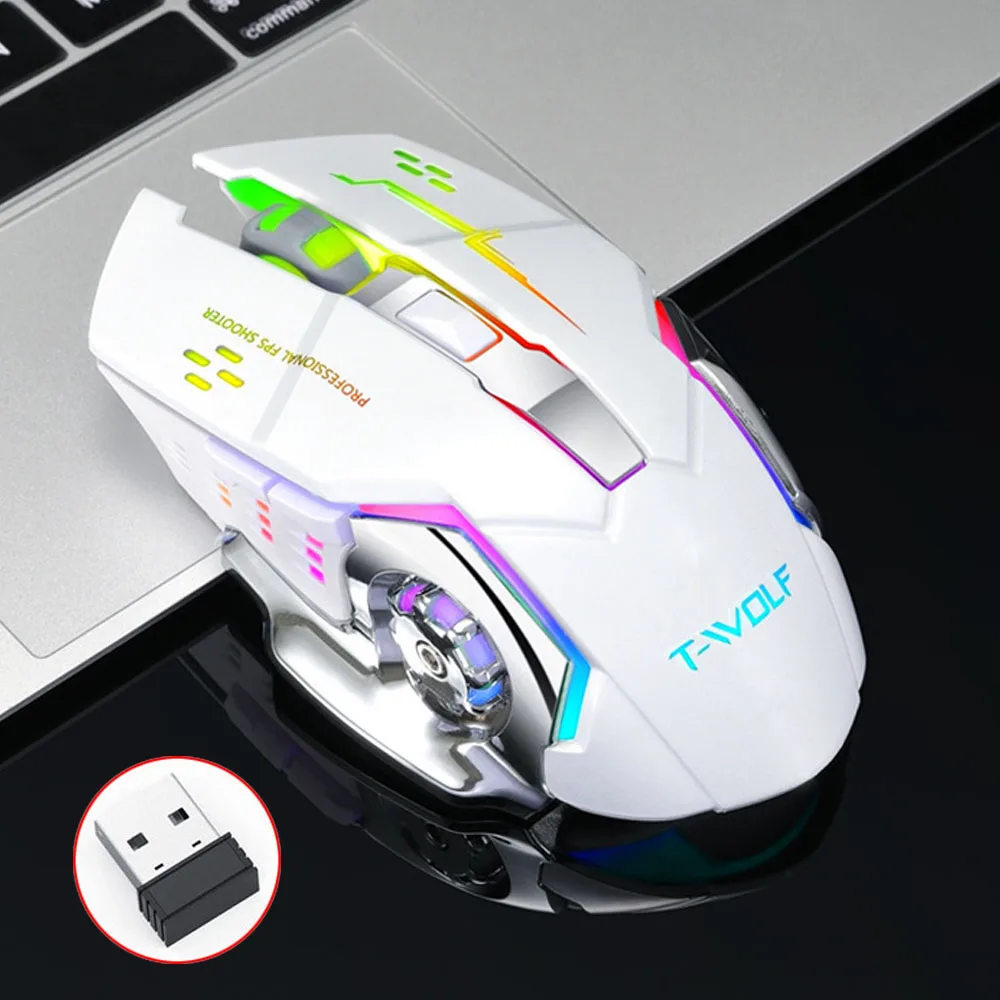 White Профессиональная Бесшумная игровая беспроводная мышь 2,4 GHz 2400 dpi перезаряжаемая беспроводная мышь USB оптическая игровая мышь с подсветкой для геймеров - Цвет: White
