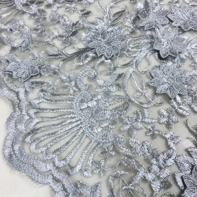 Королевская серая 3D кружевная ткань качественная сетка вышивка аппликация