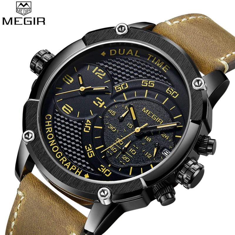 Megir Men's Quartz Watch Top Brand Luxury Leather Chronograph Waterproof Military Fashion Sport Clock Relogio Masculino | Наручные