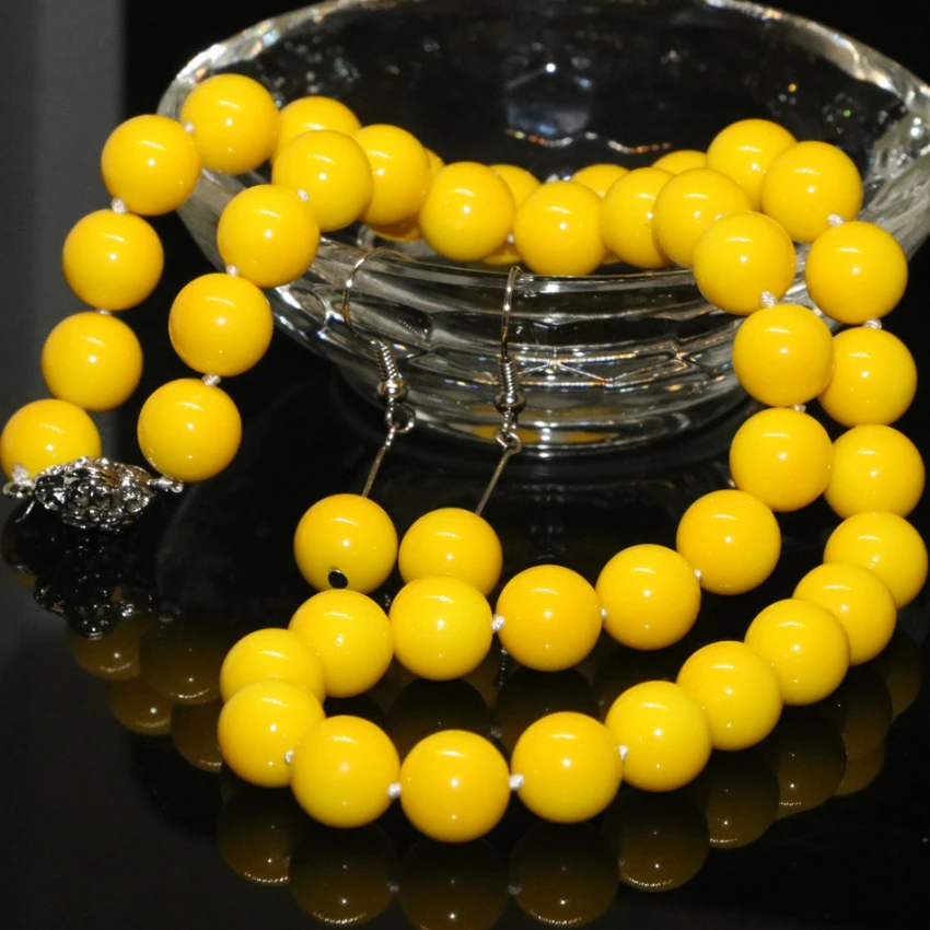 Ожерелье и серьги круглой формы с желтыми бусинами, 18 дюймов