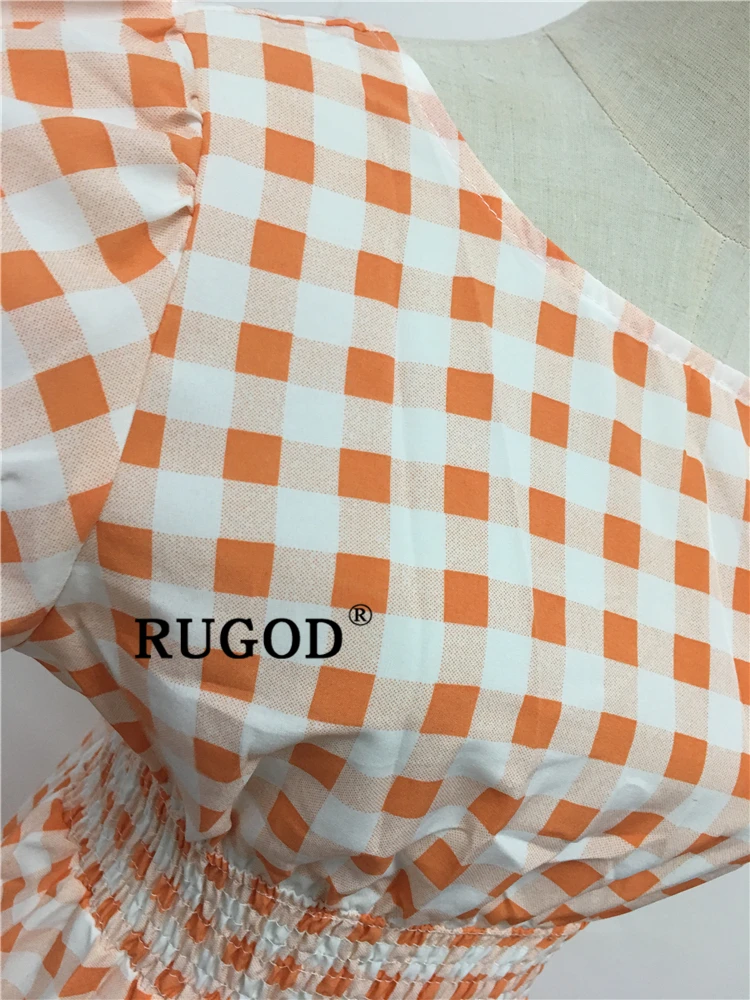 RUGOD элегантное клетчатое вечернее платье с большим бантом, женское модное ТРАПЕЦИЕВИДНОЕ ПЛАТЬЕ с пышными рукавами, veestidos, женское элегантное платье, femme