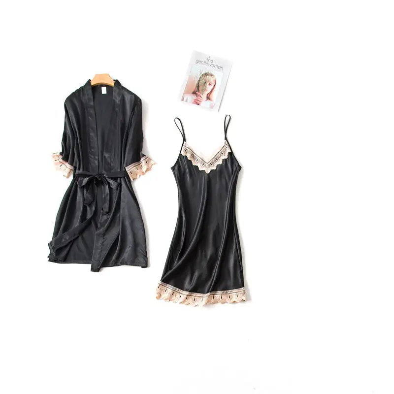 black B FZSLCYIYI пижамные комплекты женские пижамы Feamale одежда для сна 4 шт. камзол женские халаты Пижама женская ночная рубашка babydolls лето - Цвет: black B
