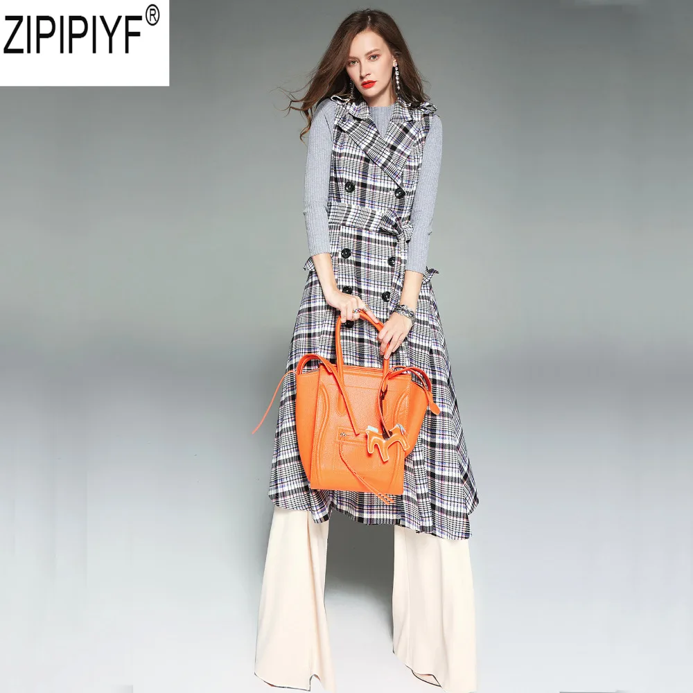 Высокое качество 2018 Осенняя Женская юбка клетчатая длинные шерстяные пальто