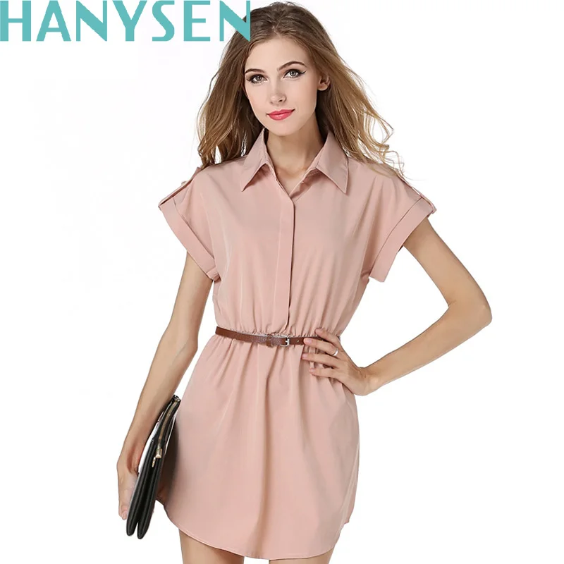 Hanysen плюс размер горячей продажи женщин симпатичные dress сплошной цвет с коротким