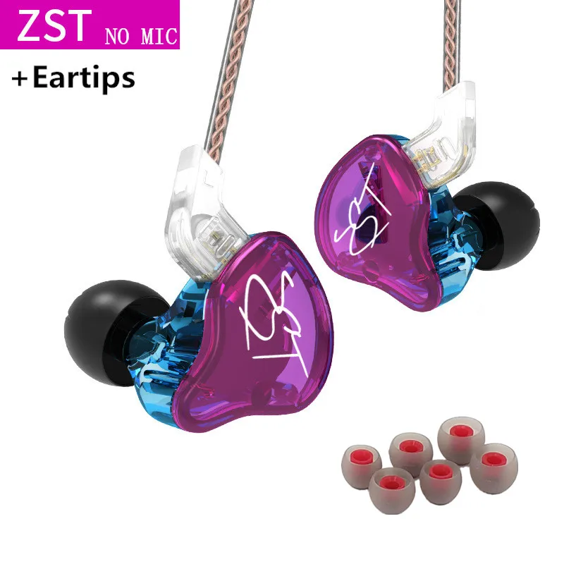 KZ ZST DD+ BA наушники с тяжелыми басами, гарнитура, Hi-Fi наушники, железо, 4 ядра, управление музыкой, обмен движением, Bluetooth кабель ZSN AS10 ES4 - Цвет: purple no mic ET