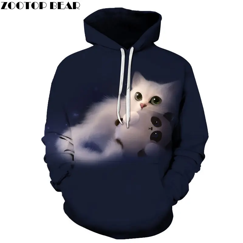 AFKH3139 Angry Night Cat объёмный рисунок(3D принт) Толстовка для мужчин женщин спортивный костюм с капюшоном Модный пуловер одежда с капюшоном для улицы весеннее пальт - Цвет: AFKH3139