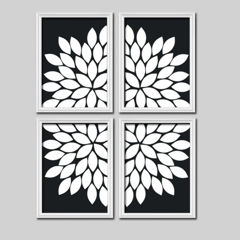 Набор из 4 черно-белых настенных художественных лепестков цветов Настенная