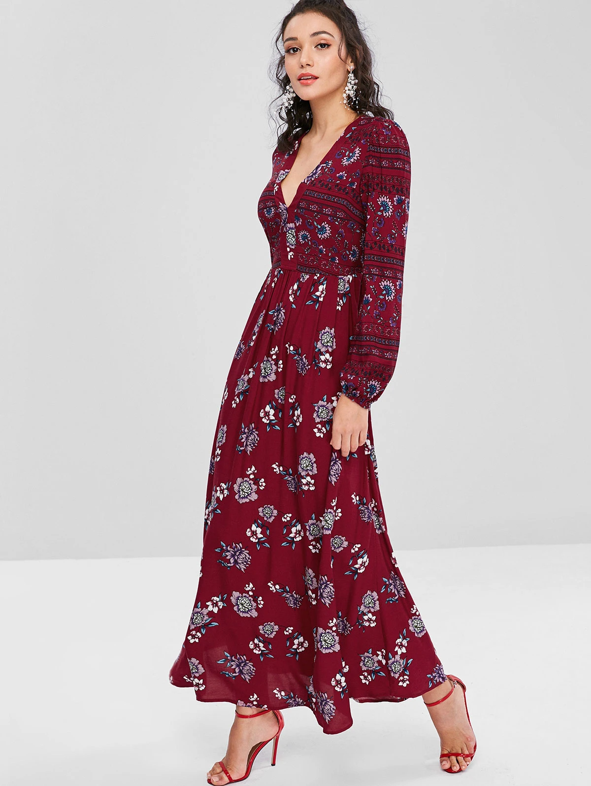 ZAFUL Boho Стиль длинное платье Для женщин пляжные летние платья Цветочный принт