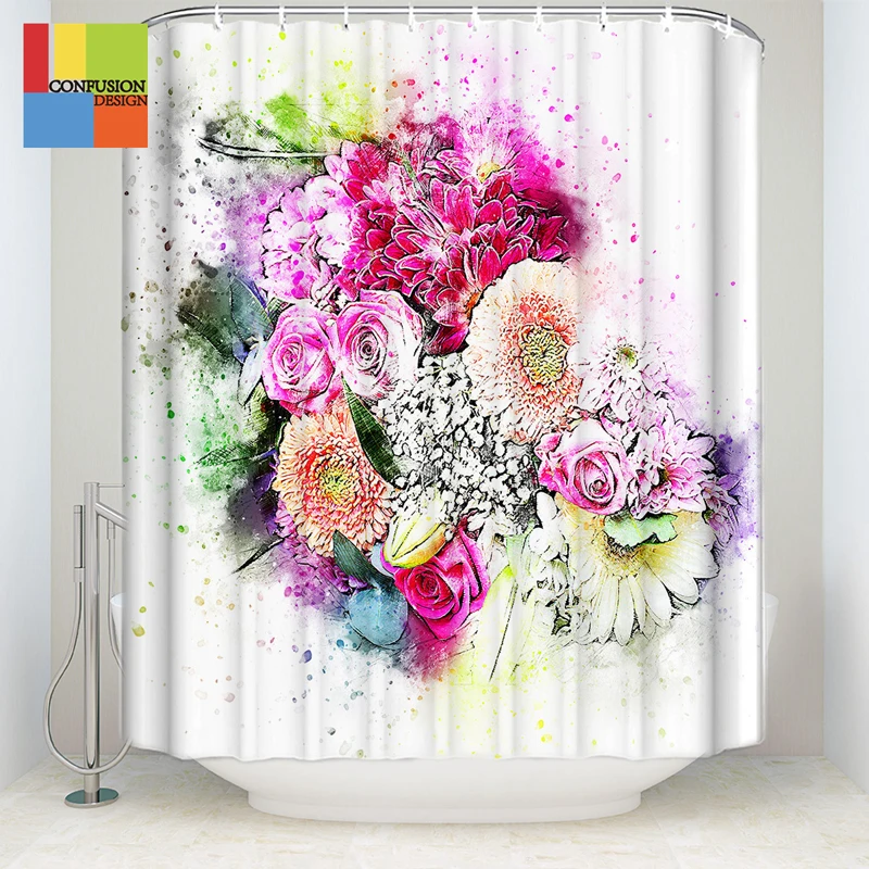 Водонепроницаемая занавеска для душа Полиэстеровая ткань ванны с принтом