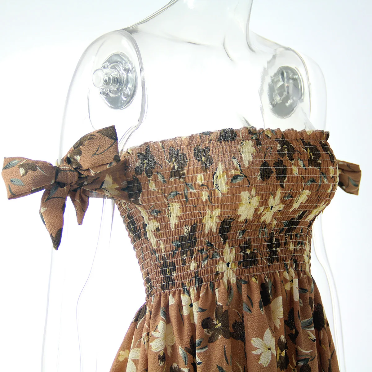 Женское Короткое платье в горошек с оборками и принтом без рукавов|Женские