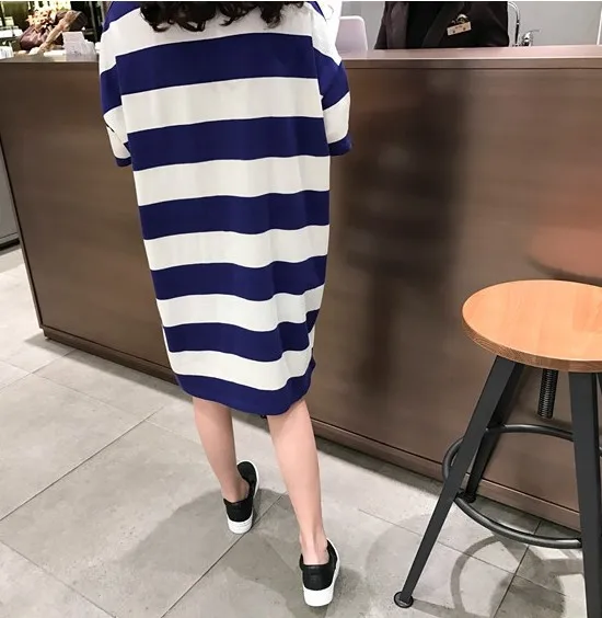 

2017 Moms Clothes Summer shirts Pregnant Clothes Strip Tops O-neck Mid-Calf Casual Plus Size Maternity Dresses 9107