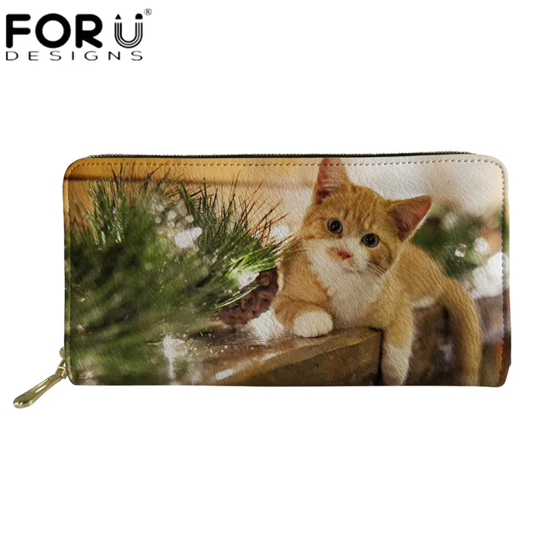 FORUDESIGNS/ модный кошелек для женщин с милым животным котом, 3D принт, Длинные кошельки из кожи, женские водонепроницаемые кошельки из искусственной кожи для девочек, кошельки для телефона