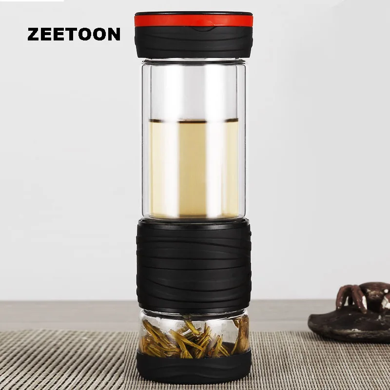 Дорожная стеклянная кружка для воды 400 мл двухслойный чайник разделения чая