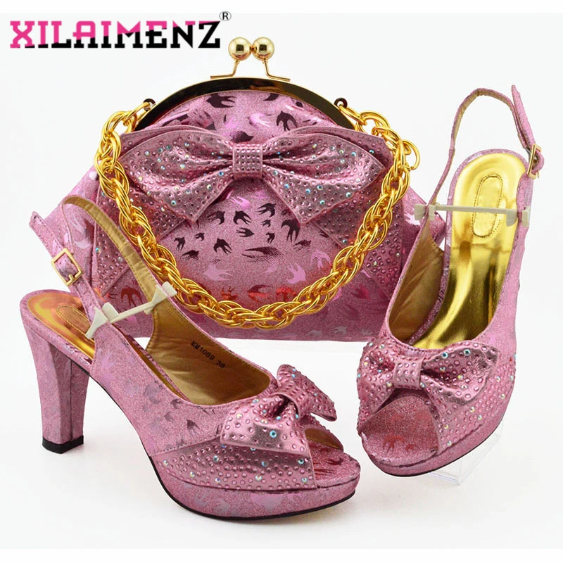 

High Quality African Shoes With Matching Bags Set Nigerian Women's Party Shoes and Bag Sets Gold Color Women Sandals And Bag