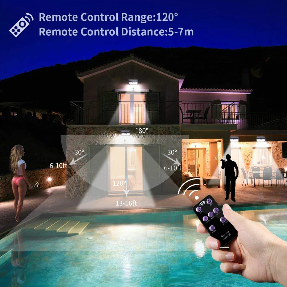 Lightingview 60 светодиодный 5 режимов водонепроницаемый светодиодный с солнечной батареей Свет Инфракрасный пульт ДУ PIR датчик движения Уличный настенный свет