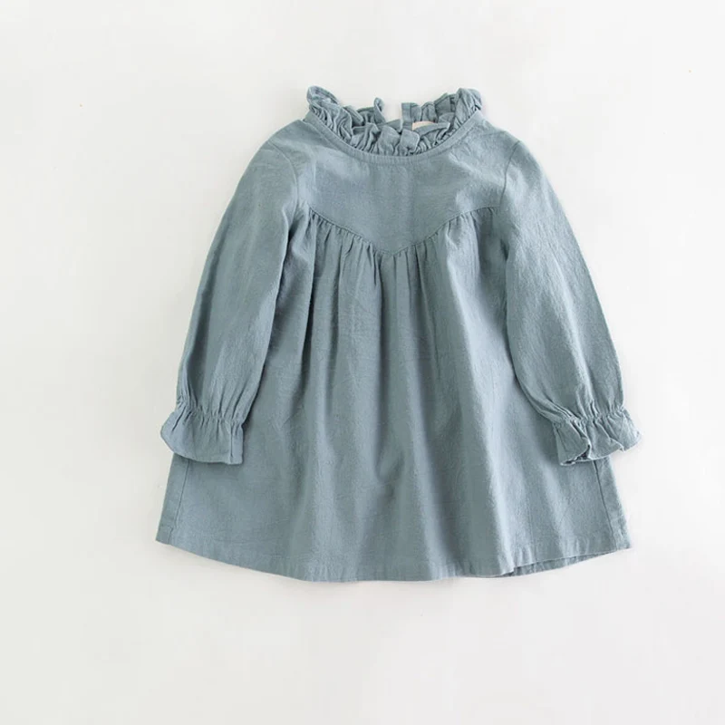 baby girl long sleeve dress children spring cotton linen vintage Loose shirt dresses quality kids blouse autumn clothes | Детская одежда