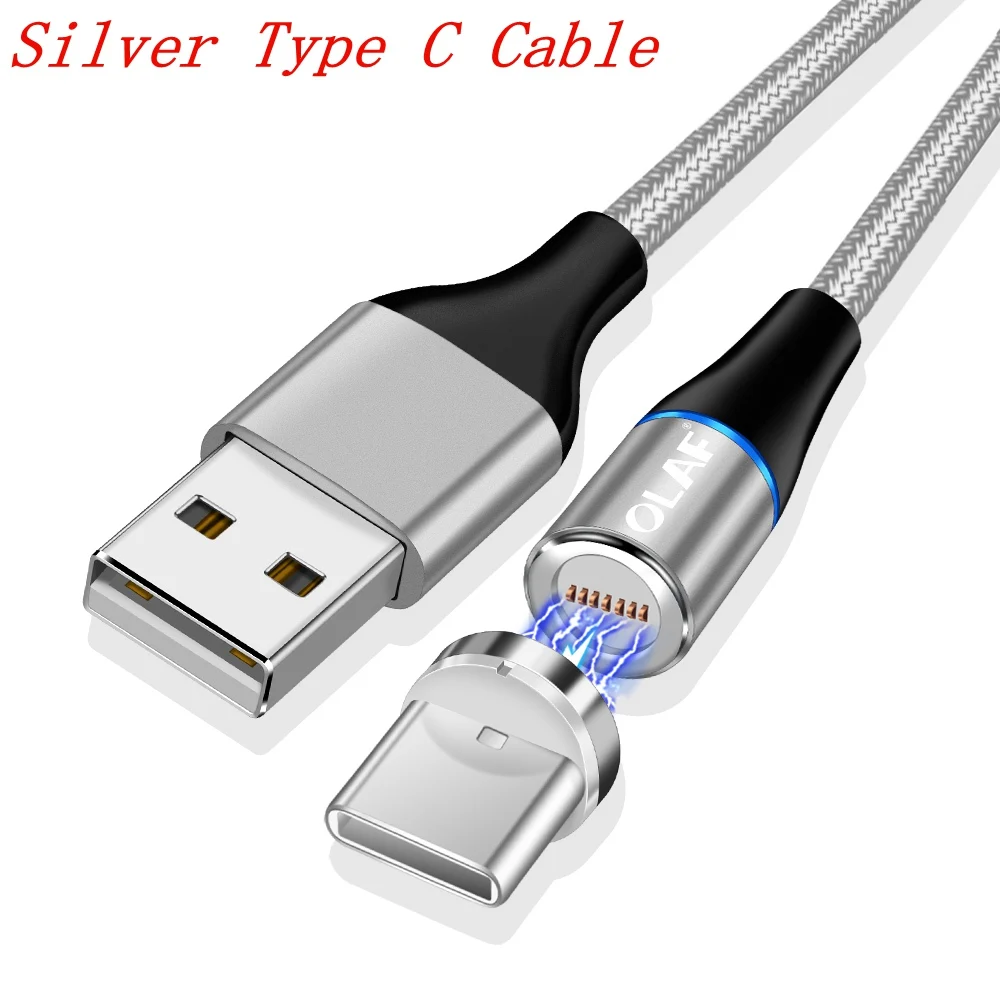silver type c cable Магнитный зарядный кабель OLAF Quick Charge 3,0 Micro usb type C 3A Быстрая зарядка Магнитный кабель для iPhone huawei samsung Xiaomi LG - Цвет: silver type c cable