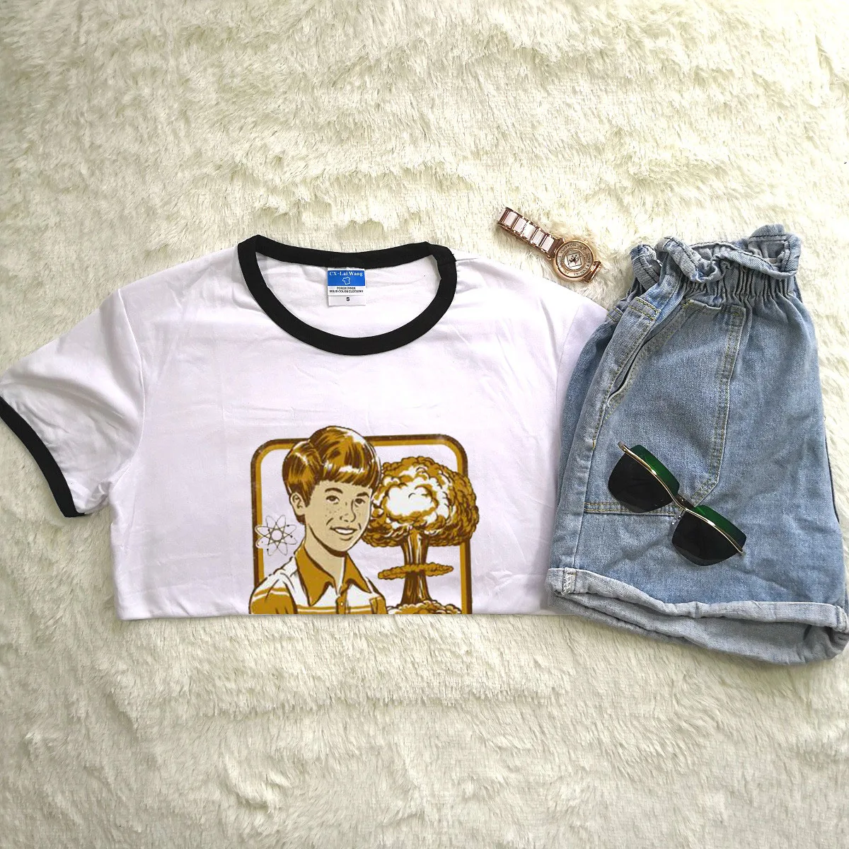 Женская футболка в стиле Харадзюку Винтажная с коротким рукавом и принтом