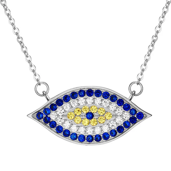 White Gold Color 925 стерлингового серебра белые кристаллы CZ женские сглаза Хамса кулон Цепочки и ожерелья - Окраска металла: White Gold Color