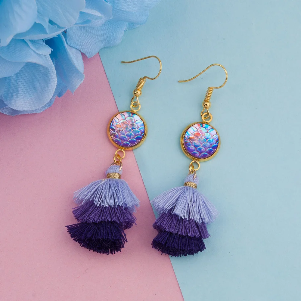 DoreenBeads Русалка из смолы рыбные/драконовые весы серьги золотистый цвет фиолетовый